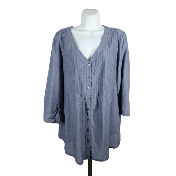 J. JILL BUTTON FRONT V-NECK TOP - Picture 1 of 8